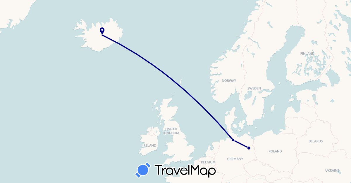 TravelMap itinerary: driving in Germany, Iceland (Europe)